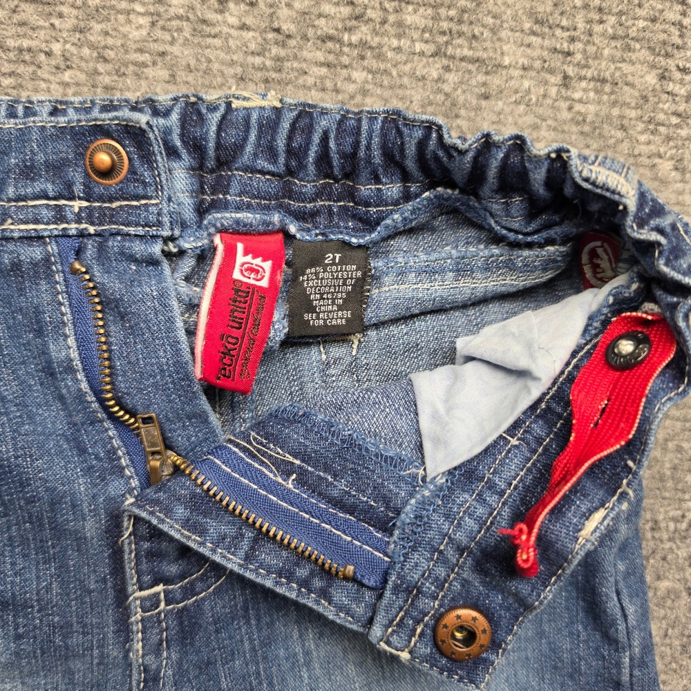 Ecko Unltd Boys 2T Blue Denim Jeans Rhino Logo Patch Adjustable Waist Straight